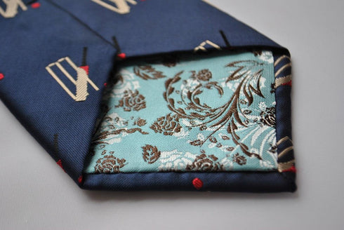 navy tie with cricket stumps design